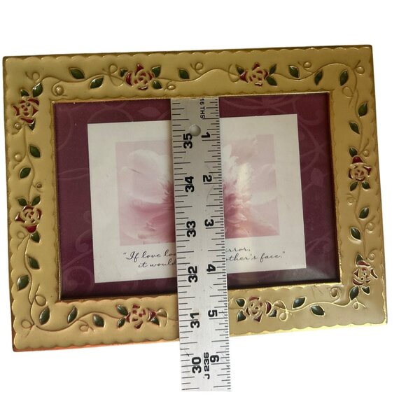 Vintage Ornate Yellow Floral Metal Picture Frame With Red Green Rose Design - Picture 7 of 7